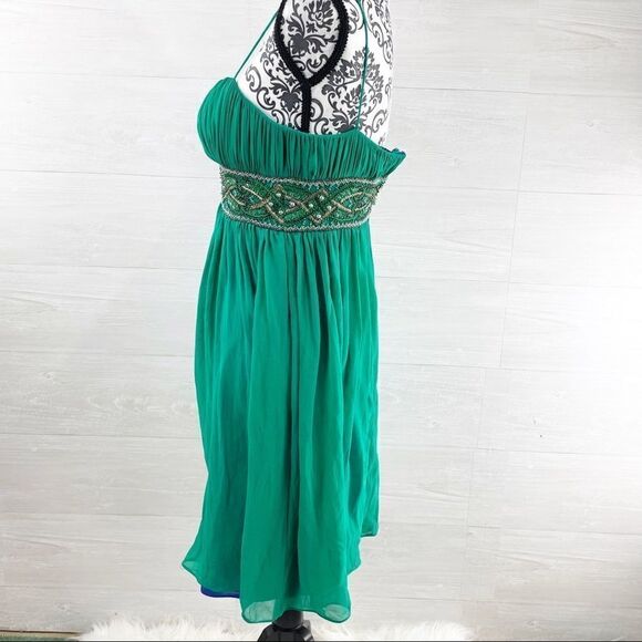 Aidan Mattox  Beaded Spaghetti Silk Fit and Flare Empire Midi Dress - Picture 5 of 11